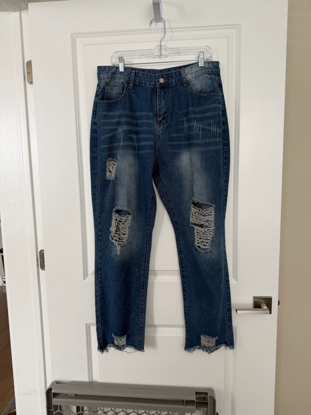Women’s Distressed Dark Blue Denim Jeans